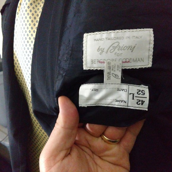Brioni Two Button Hand Tailored Vintage Blue Stripe Two Button Suit Jacket 42L